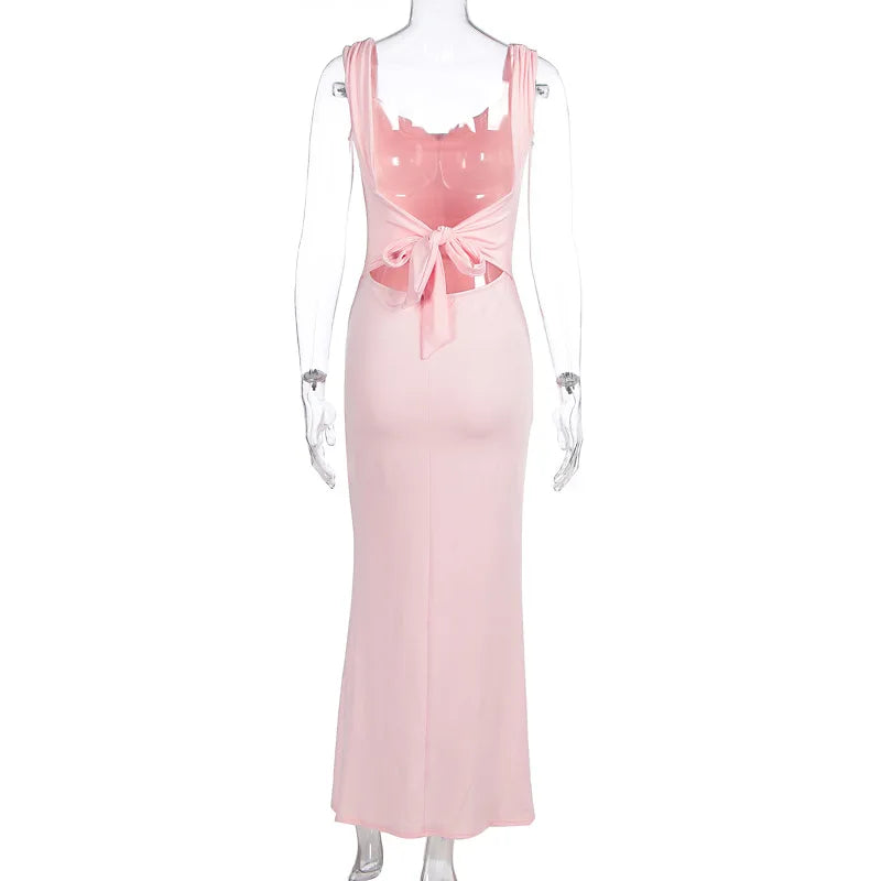 Elegant Evening Dresses Women Sexy Backless Slim Fit Summer Dress Chic Slit Dress Robes Party Club Gowns Women Clothing
