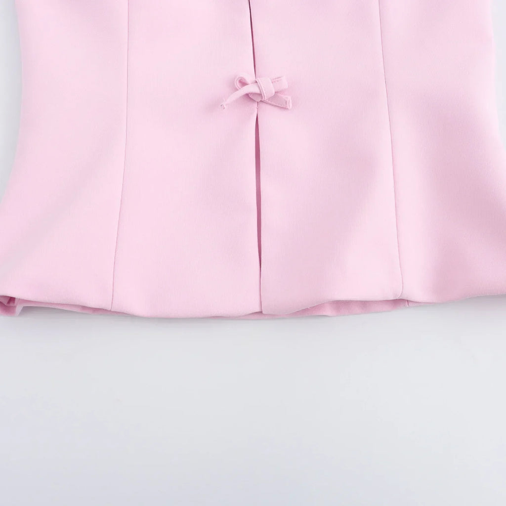 Bow Backless Vest Women Summer Sleeveless Halter Hollow Top Elegant Slim Skirt New Y2k Female Tanks Short Top Office
