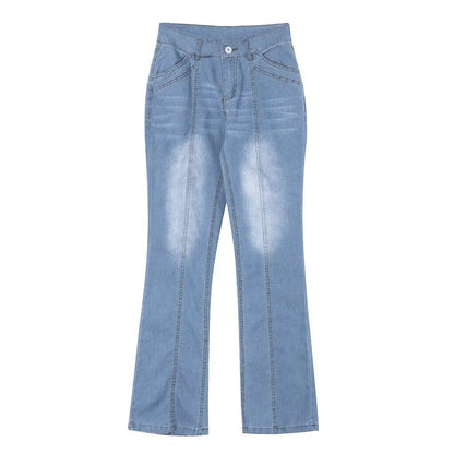 Women's Retro Washed Low Waisted Flared Jeans 2024 New Chic Casual Wide-leg Pants Female Sexy Denim Street Trousers Y2K Bottoms