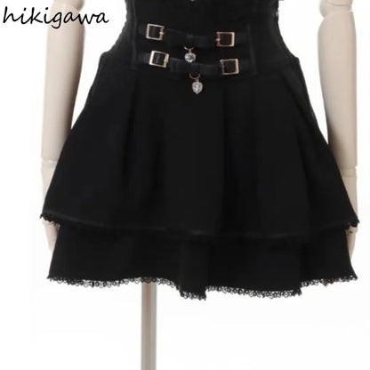 Japanese Skirts for Women High Waist A-line Ruffles Jupe Fashion Summer Saia 2025 Faldas Mujer De Moda Sweet Y2k Mini Skirt