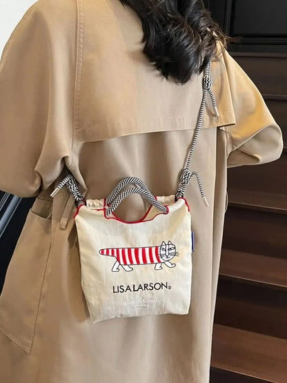 Embroidered canvas bag for women; light single shoulder bag for spring and summer; cross-body handbag.