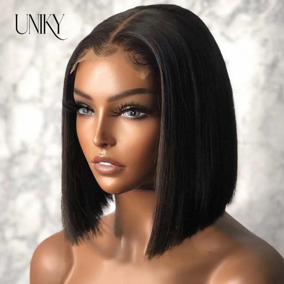 Glueless Wigs Ready To Wear 6x4 Lace Wig Straight Short Bob Wigs Human Hair Glueless Preplucked Human Wigs Ready To Go 180%