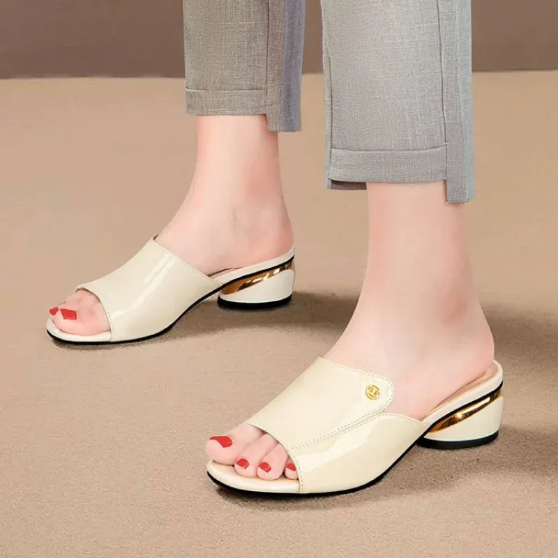 Women's Shoes Fashion Red Sexy Womens Slippers PU Soft Leather Ladies Comfortable Sandals Suitable for Girls Pantuflas Mujer