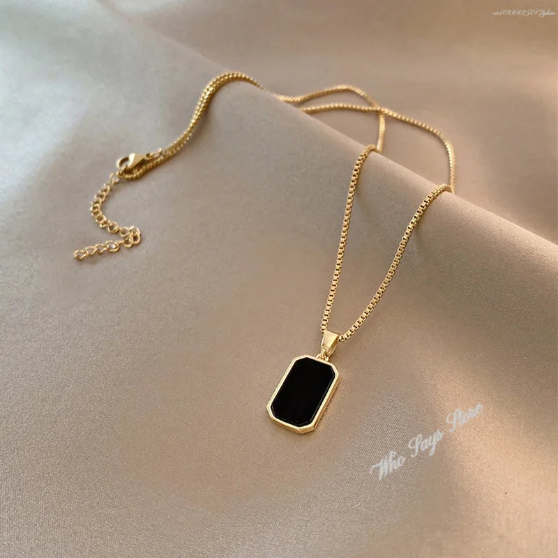 Women Neck Chain Black Exquisite Minimalist Square Pendant Choker Geometric Necklace Collar Chain Female Jewelry Party Gifts