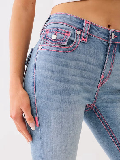 Sexy Retro Buddha Embroidered Low Rise Jeans Womens Skinny Jeans Fashionable Flare Jean Casual Washed Pants Sweatwear Denim Pant