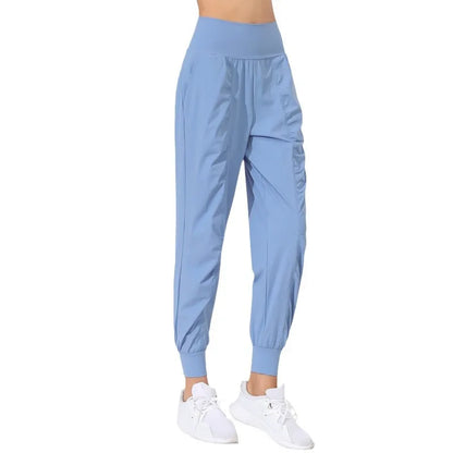 Woman Yoga Pants Hem Bound Running Fitness Loose Slim Quick-Dry Yoga Pants Pleated  Capris Pockets Jogging Pants Sports pants