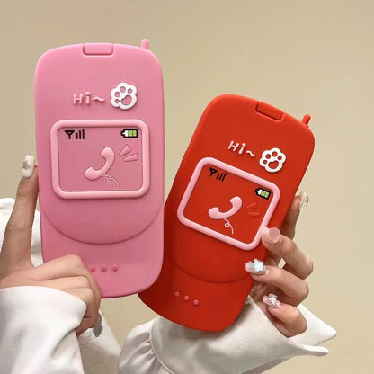 Cute 3D Hot Pink Bow Cellphone Model Flip Mirror Silicone Cases For iPhone 15 14 13 12 Pro Max 11 Shockproof Soft Cover Gifts