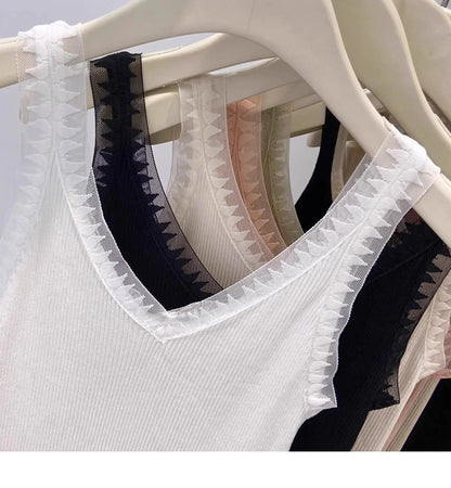 Women Summer Fashion Thin Knitted Undershirt Sleeveless Corset Top Half High Neck Comfortable Breathable Lace Tank Top 2025