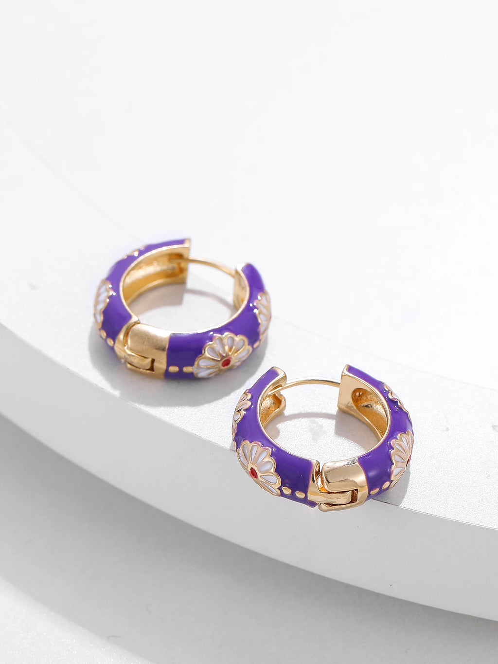 New Fashionable Colorful Round Earrings Retro Metal Enamel Floral Ear Accessories Unique Party Jewelry Gift for Women