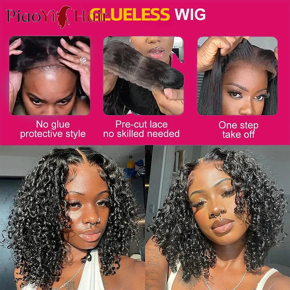 Glueless Wig Human Hair Water Wave Bob Wig Human Hair 14Inch Ready to Wear Curly Wave Wigs 200% Density 4X4 Lace Bob Top Quality