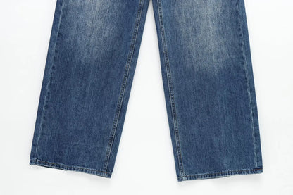 Women's new chic fashion asymmetrical waist design loose high waist wide leg jeans retro side pocket zipper women's denim pants
