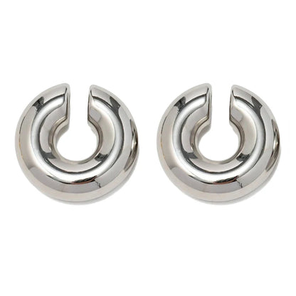 1 Pair Smooth Circle C Shape Clip Earrings For Women Lightweight Without Piercing Cartilage Ear Cuff Gold Silver Color Earrings
