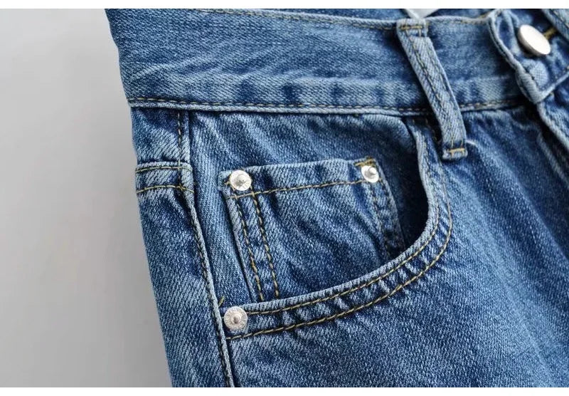 MiuKoMiYa Ripped Jeans For Women 2023 Streetwear Straight Denim Pants High Waist Long Denim Trousers Women Hollow Out Jeans