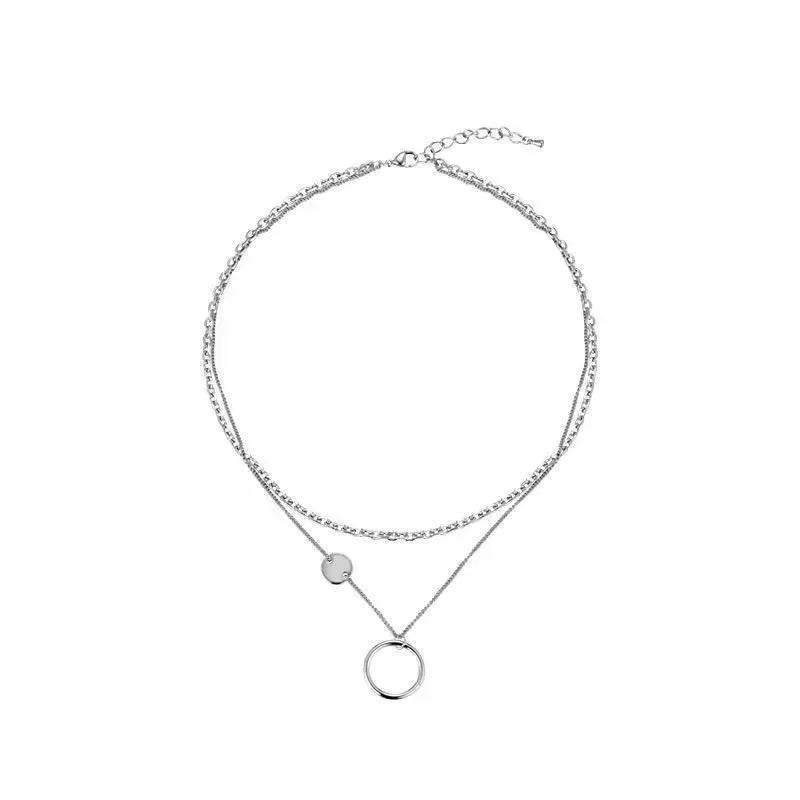 Geometric Circle Necklace for Women Fashion Hip-hop Double Layered Choker Collarbone Chains Niche Design Trendy Sweater Chain