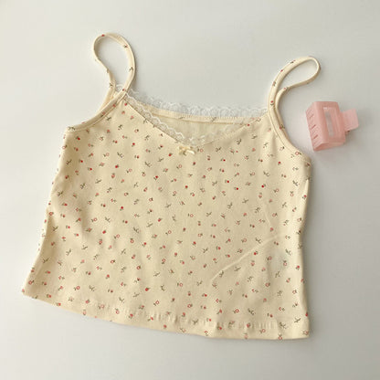 Women Tops Summer Girls Tops Short Slim Lace Sweet Print Crop Top Ladies Bottoming Cute Tops Top Mujer Top Femme