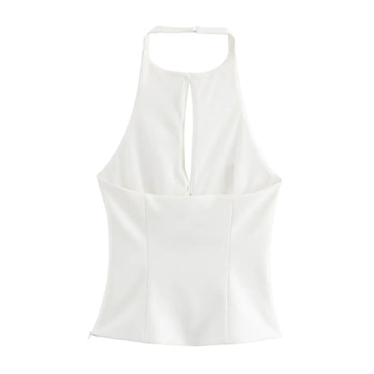 Bow Backless Vest Women Summer Sleeveless Halter Hollow Top Elegant Slim Skirt New Y2k Female Tanks Short Top Office