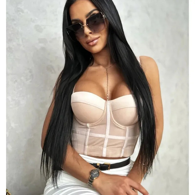Top Women Bra Bandeau Corset Underwear Sexy Sleeveless with Chest Pad Ladies Y2K Lace Tank Tops Wrapped Vest Tube Top Cropped