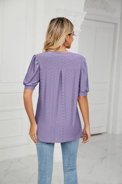 Womens Tops V Neck Ruffle Sleeve Blouses Short Sleeve Casual Tops T-Shirts for Women Autumn Winter