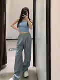 Yoga Sports Straight Leg Pants Women Thin Casual Fashion Solid Elastic Waist Quick Drying Sweatpants Loose Baggy Trousers Women