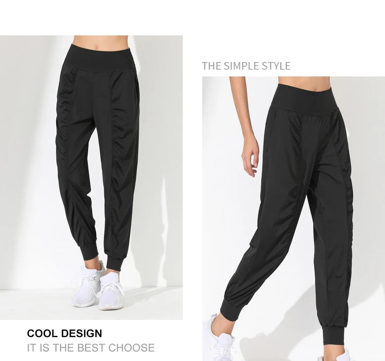 Woman Yoga Pants Hem Bound Running Fitness Loose Slim Quick-Dry Yoga Pants Pleated  Capris Pockets Jogging Pants Sports pants