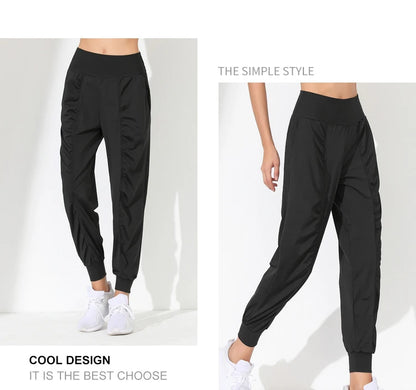 Woman Yoga Pants Hem Bound Running Fitness Loose Slim Quick-Dry Yoga Pants Pleated  Capris Pockets Jogging Pants Sports pants