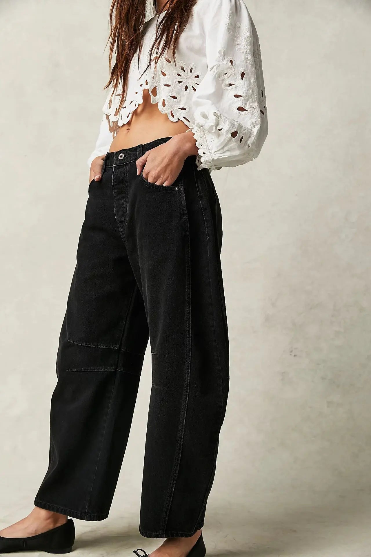 Cotton Denim Long Jeans For Women Trousers Casual  High Waisted Jeans Cropped Pants For Spring Summer Boho Beach Baggy Jeans