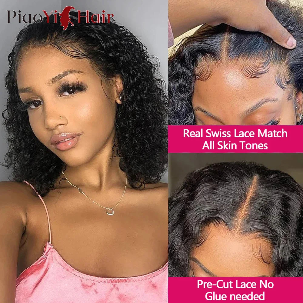 Glueless Wig Human Hair Water Wave Bob Wig Human Hair 14Inch Ready to Wear Curly Wave Wigs 200% Density 4X4 Lace Bob Top Quality
