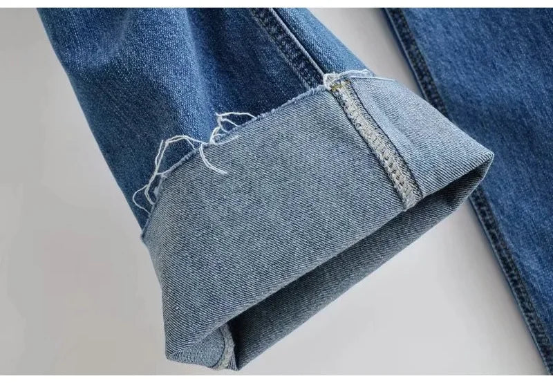 MiuKoMiYa Ripped Jeans For Women 2023 Streetwear Straight Denim Pants High Waist Long Denim Trousers Women Hollow Out Jeans