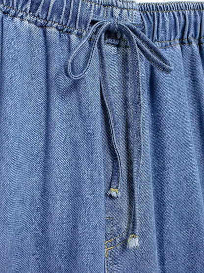 2024 Autumn Denim Pant For Women Loose High Waist Jeans Female Fashion Drawstring Elastic Waist Wide Leg Pants