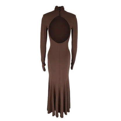 Women's Dresses Autumn Winter New Sexy Solid Backless Elegant Dress Streetwear Fashion Casual Slim Turtleneck Long Sleeves Dress