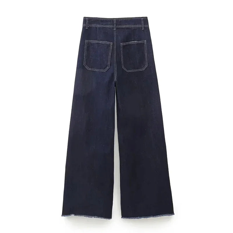 Casual Women's High Waist Straight-leg Jeans Pants Fashion All-match Full Length Denim Pants Elegant Pocket Zipper Jean Trousers