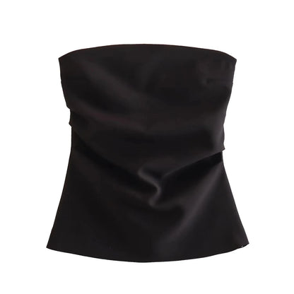 TRAF Women Top Off Shoulder Tube Top Woman Ruched Corset Crop Tops Summer Backless Pink Black White Top Strapless Sexy Tops