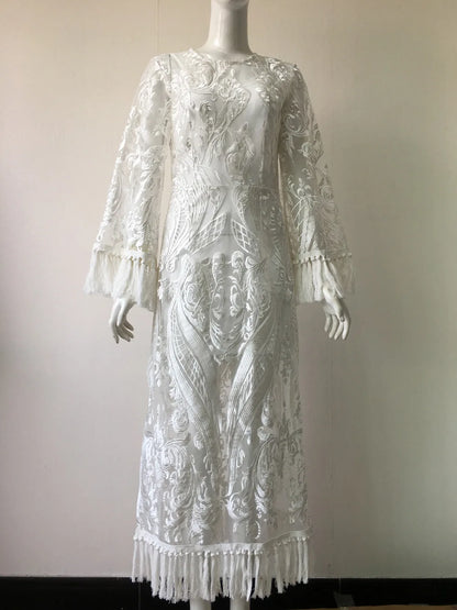 Elegant Long Dresses for Women Banquet Evening Dress Lace Embroidery Fringe Sexy Dress Vintage Wedding Party Prom Robe Vestidos