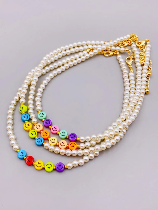 Charming Acrylic Pearl Necklace with Colorful Smiling Beads for Women necklace for women