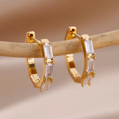 Heart Stainless Steel Earrings for Women Zircon Gold Color Hoop Earring Aesthetic Waterproof Ear Piercing Jewelry Accessories