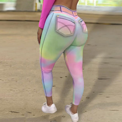 Women's Color Denim Nude Yoga Pants Female Running Fitness Pants Suitable for Friends Gathering Wear