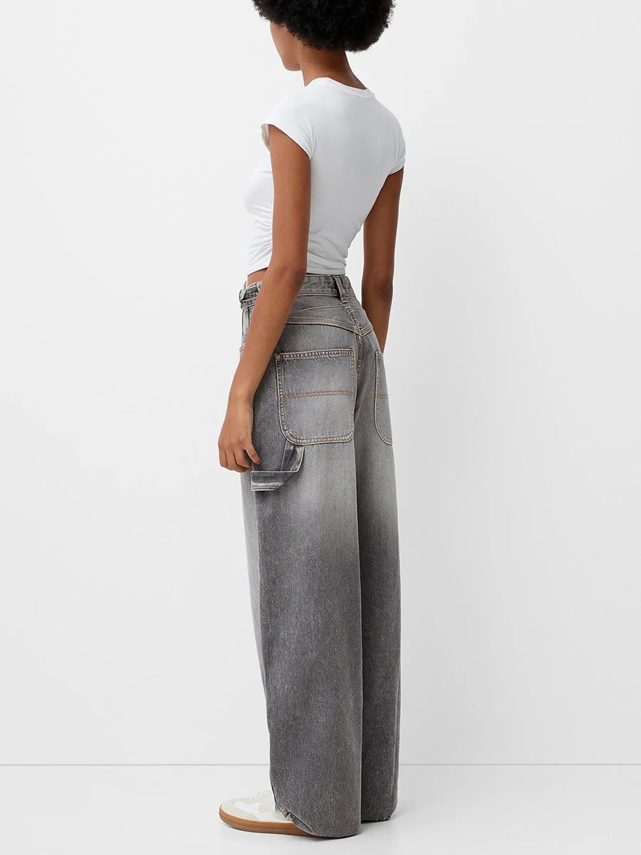 Women Wide Leg Denim Pants Casual Loose Vintage Distressed Jeans Trousers for Work Office Streetwear