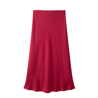 Satin Skirt Woman High Waist Elegant Long Skirts For Women Fashion Summer Midi Skirt Office Women's Skirts