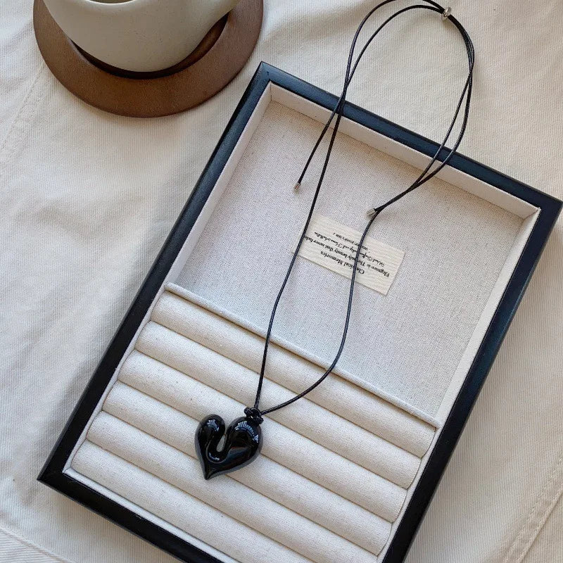 New Heart Pendant Necklaces For Women Vintage 80s Aesthetic Adjustable Pull-out Necklace Fashion Romantic Choker Trendy Jewelry