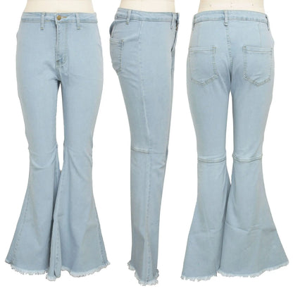 Women Jeans Flare Pants Sexy Denim Long Pant Hip Wrap Casual Solid Elegant Splice Regular Slim Fit High Waist Trousers Summer