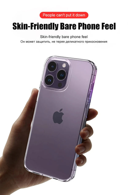 Original Transparent Phone Case For iPhone 15 14 12 11 13 Pro Max Mini Shockproof Cover X XR 8 7 6 Plus SE Clear Soft TPU Cases