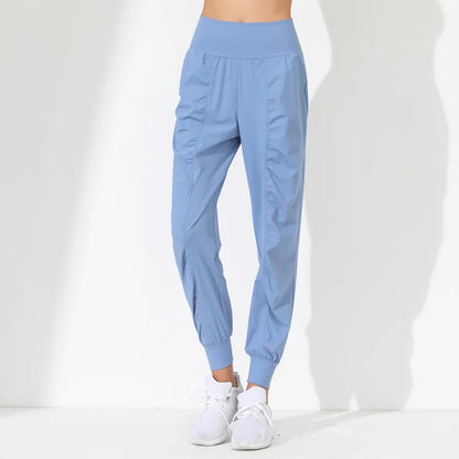 Woman Yoga Pants Hem Bound Running Fitness Loose Slim Quick-Dry Yoga Pants Pleated  Capris Pockets Jogging Pants Sports pants