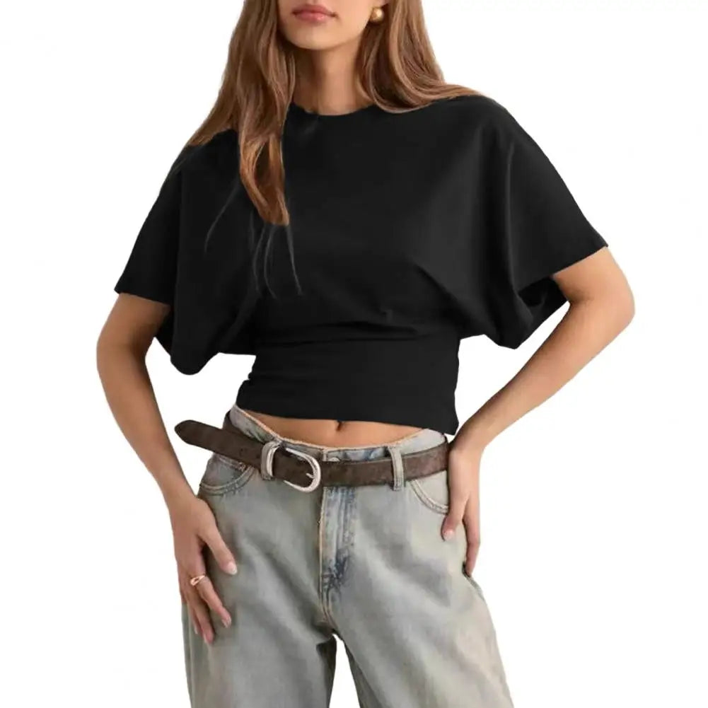 Casual Fashion Tops for Women Stylish Women's Solid Color T-shirt Collection Breathable Round Neck Tee Raglan for Work for Women