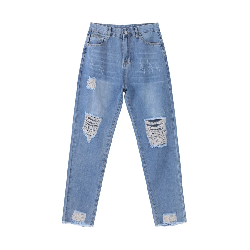 Women‘s Fashion Straight Jeans Casual High Waisted Washed Skinny Trousers Ripped Slim Pants For Lady Commuter 2025 Fashion Trend
