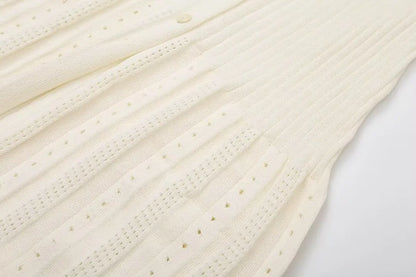 Elegant Knit Dress For Women White Slim O-neck Single Breasted Short Sleeve Long Dresses Female 2025 Spring Fashion Lady Robe