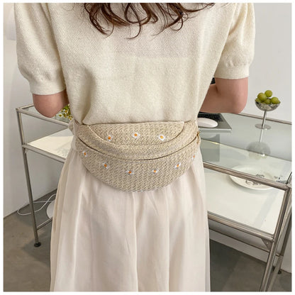 Women's Waist Bag Straw Woven Ladies Shoulder Crossbody Bags for Women 2023 Summer Fanny Pack Fashion Phone Female Chest Bag