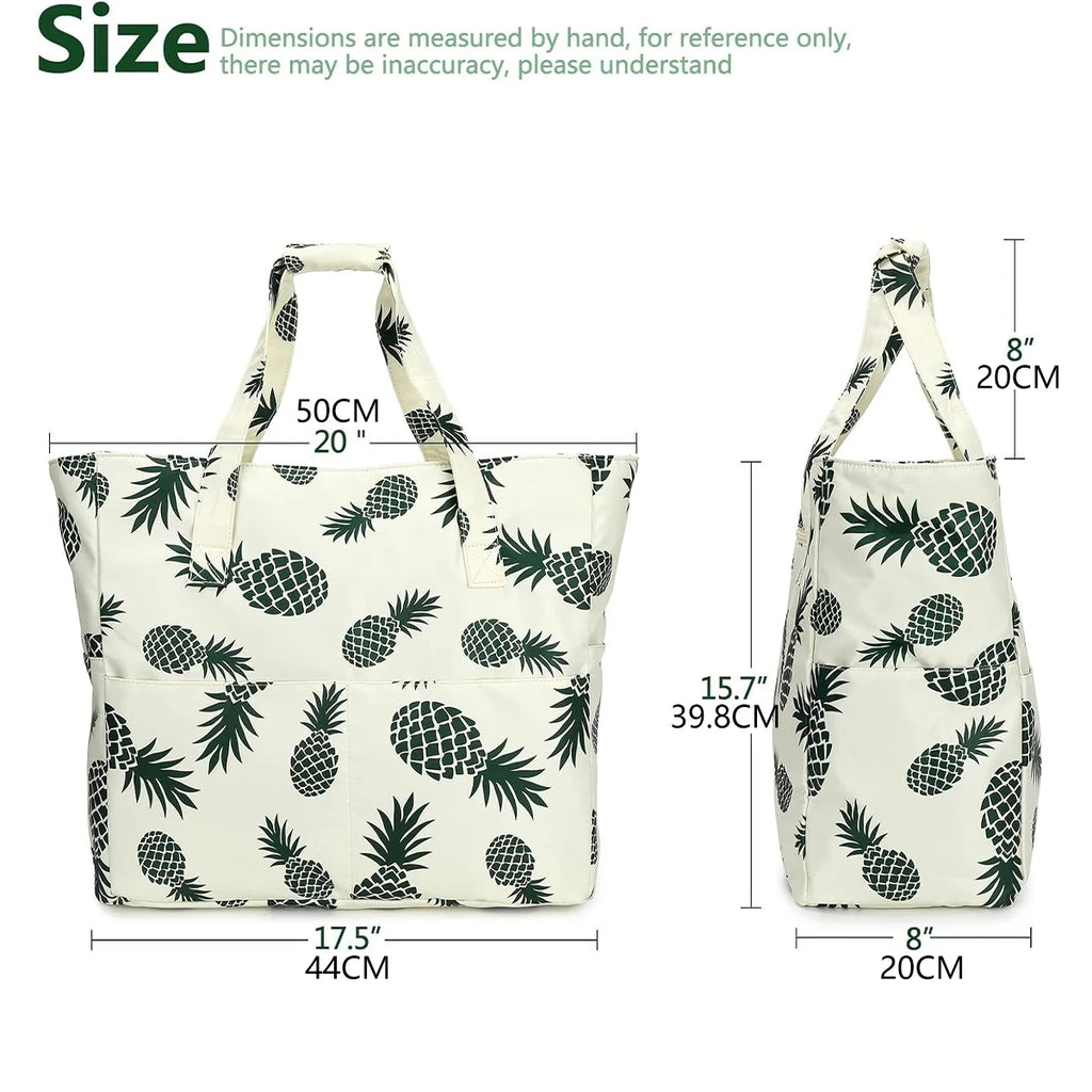 Beach Tote Bag Women，Foldable Travel Bag with Anti-Sand Pocket Lightweight Storage Bag for Gym/Shopping Packable in Carry-On