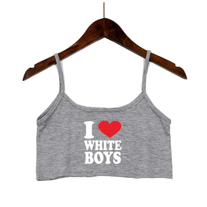 Sexy Tops for Women Hot Girls Clothes I Love BWC Black Crop Top Seamless Sleeveless Tank Tops Camis Backless Camisole White Top