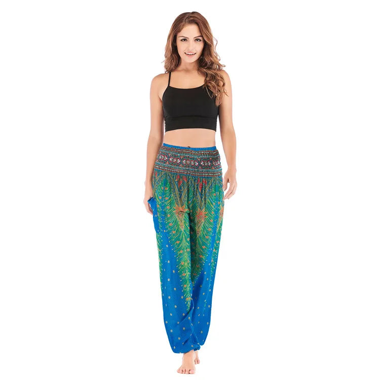 Women's Yoga Pants Printed Ethnic Style Loose Yoga Trousers Bloomers High Waist Fitness Sports Crotch Dance  Sweatpants