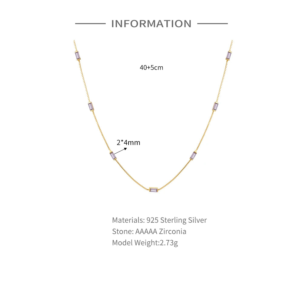 CANNER Necklace For Women Silver 925 Sterling Colored Zircon Collarbone Chain Trendy Jewelry Delicate Simple Long Thin Chain